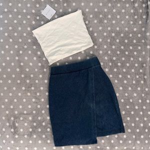 <SET> Tube Top x Faux Denim Skirt